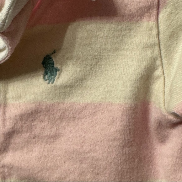 Kid's Ralph Lauren Light Pink Rugby Striped Collared Onesie - Picture 7 of 7